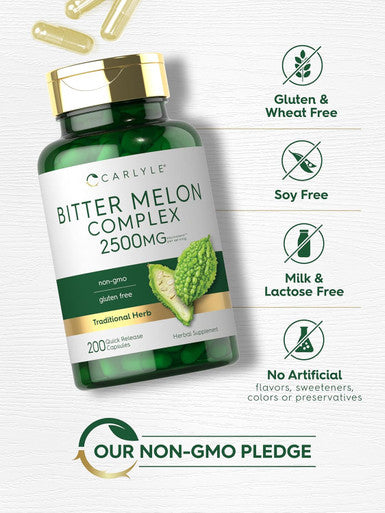 Carlyle Bitter Melon Capsules 2500 mg | 200 Count | Non-GMO & Gluten Extract | Complex Supplement