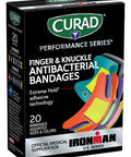 Curad Performance Series Ironman Fingertip and Knuckle Antibacterial Bandages Extreme Hold Adhesive Technology Fabric Bandages 20 Count (Pack of 1)