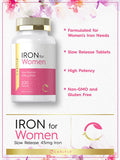 Iron Supplement for Women 45mg | 200 Tablets | Vegetarian, Non-GMO, Gluten Free, Slow Release Pills | by Carlyle