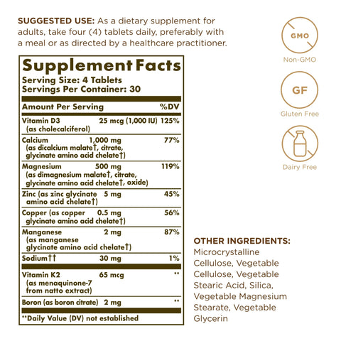 Solgar Advanced Calcium Complex - 120 Tablets Pack Of 3 - With Zinc Boron Vitamins D3 & K2 - Non-Gmo Gluten Free Dairy Free 90 Total Servings