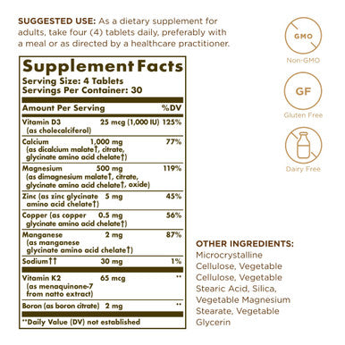 Solgar Advanced Calcium Complex - 120 Tablets Pack Of 2 - With Zinc Boron Vitamins D3 & K2 - Non-Gmo Gluten Free Dairy Free - 60 Total Servings