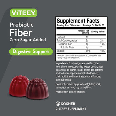 Prebiotic Fiber Gummies For Adults, 4G - Zero Sugar Added - Fiber Supplement Gummies For Digestive Health Regularity & Natural Weight Support-Vegan, Gelatin - Chewable Fruit Flavored Gummy 2 Pack