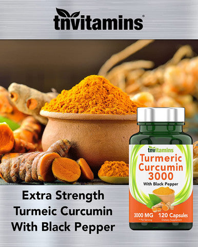 Turmeric Curcumin Capsules with Black Pepper | 3000 MG - 120 Capsules | Extra Strength Golden Turmeric Curcumin Supplement | Non-GMO | Produced in The USA | TNVitamins