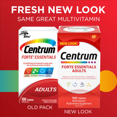 Centrum Forte Essentials Complete Multivitamin & Mineral Supplement Adults 100 Tablets