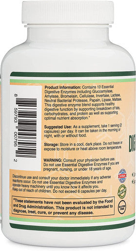 Digestive Enzymes 800mg Blend of All 10 Most Essential Digestive and Pancreatic Enzymes Amylase Lipase Bromelain Lactase Papain Protease Cellulase Maltase Invertase by Double Wood