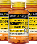 Mason Natural Acidophilus 20 Million CFU - A Healthy Digestion, Improved Gastrointestinal Health, Vanilla Banana Flavor, 100 Chewables (Pack of 3)