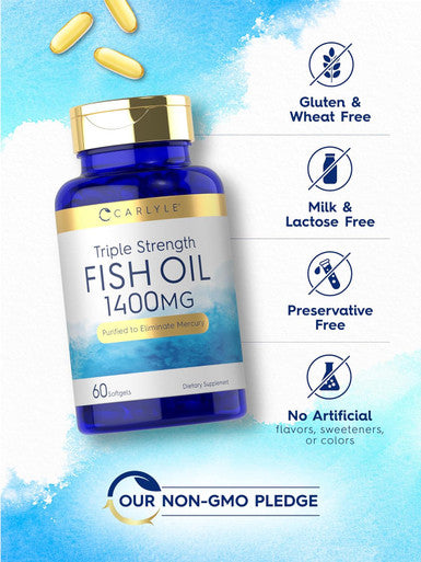 Carlyle Triple Strength Omega 3 Fish Oil | 1400mg | 60 Softgels | Non-GMO Gluten Supplement