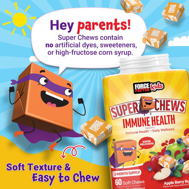 Force Factor Kids Immunity Super Chews Kids Vitamins & Immune Support Supplement with Vitamin D for Kids Elderberry Vitamin C & Zinc 2-Month Supply Non-GMO Apple Berry Flavor 60 Soft Chews