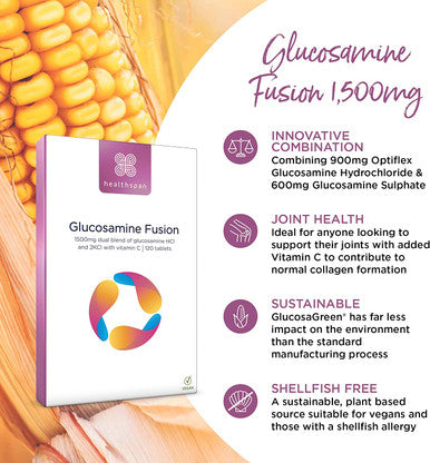 Healthspan Glucosamine 1,500mg (4 Months' Supply) | Dual glucosamine Combination to Support Your Joints | 900mg Optiflex Glucosamine HCI & 600mg Glucosamine Sulphate 2KCI | Added Vitamin C | Vegan