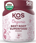 Kos Organic Beet Root Powder - Usda Certified, Non-Gmo, Gluten & Soy - 90 Servings