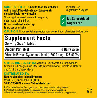 Nature Made Vitamin B12 3000 Mcg Easy To Take Sublingual B12 For Energy Metabolism Support 40 Sugar Free Fast Dissolve Tablets 40 Day Supply