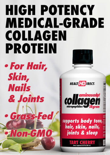 AminoSculpt Original Liquid Collagen Peptides 18,000,000 MCG for Hair, Skin, Nails, Paleo and Keto 30 Fl Oz Sugar-Free Tart Cherry by Health Direct