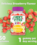 Chewy Vites Kids High Strength Vit D3 60 Kids Vitamin D Gummies 10 mcg 400 IU Vitamin D3 2 Months Supply Vegan Real Fruit Juice Age 3 + Strawberry Flavour