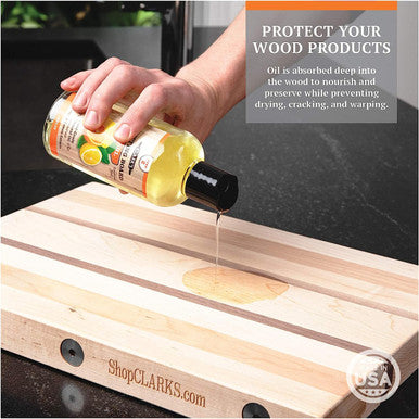 Cutting Board Oil (12oz) by CLARK'S | Enriched with Lemon & Orange Oils | Food Grade Mineral Oil |Butcher Block Oil & Conditioner
