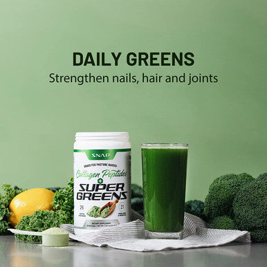 Super Greens Supplement Powder with Collagen Peptides 26 Superfoods Vitamins Grass Fed NonGMO Greens Superfood Powder for Hair Skin Nails Joint Support 30 Servings