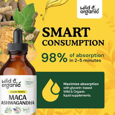 Wild & Organic Maca Root Ashwagandha Drops - Supplements For Men And Women W/Maca Root - Alcohol-Maca Ashwagandha Liquid Drops For Mood Support - Peruvian Maca Tincture W/Ashwagandha Root 4 Oz