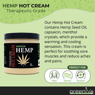 Greenive Hemp Hot Cream Soothing Moisturizing Hemp Hot Cream (8 Oz Jar)