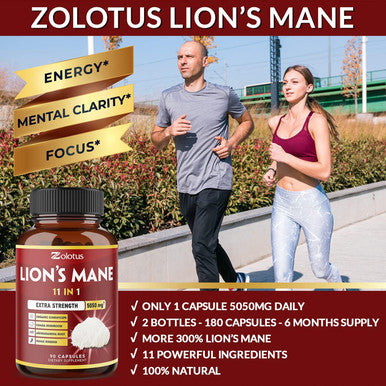 2 Packs Lions Mane Mushroom Capsules, Equivalent to 5050mg, 6 Month Supply with Cordeyceps, Reishi, Ashwagandha, Panax Ginseng, Focus, Memory and Brain Support Supplement, Immune Support, Energy Pills