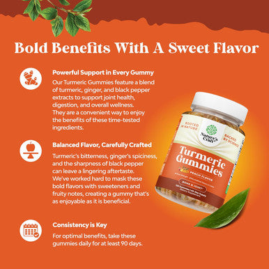 Natures Craft Turmeric Curcumin Immune Support Gummies - Immune Booster Turmeric Gummies for Joint Support and Advanced Skin Care - Turmeric with Black Pepper Joint Supplement Gummy Vitamins with Curcumin Powder