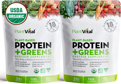 Plantvital Unflavored Organic Vegan Protein Powder - 18 Superfoods, Veggies And Probiotics - Organic Plant-Based Protein Powder - All Bcaa S, Gluten - 16Oz (Pack Of 2)