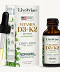 Live Wise Naturals Vitamin D3 With K2 Liquid Drops All Natural Non Gmo 1208Iu D3 And 25Mcg K2 (Mk7) Per Serving Support Your Bones Immune System And Energy Levels With Or Without Peppermint Oil