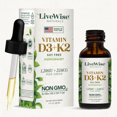 Live Wise Naturals Vitamin D3 With K2 Liquid Drops All Natural Non Gmo 1208Iu D3 And 25Mcg K2 (Mk7) Per Serving Support Your Bones Immune System And Energy Levels With Or Without Peppermint Oil