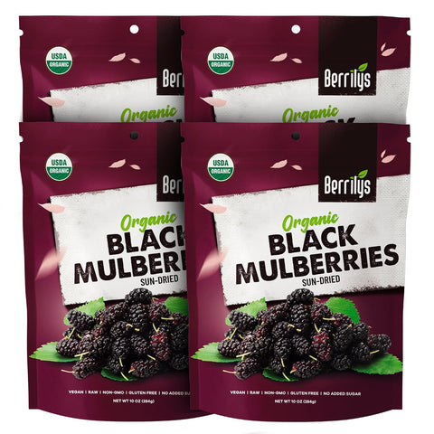 Dried Mulberries, Black, Organic, Berrilys, 3 LB, Dried Mulberry, Non-GMO, Unsulfured, Raw, Healthy Snacking, Great Ingredient for Baking Purposes, Vegan, Natural