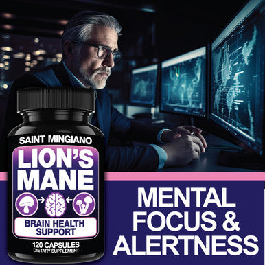 Saint Mingiano Lion'S Mane Mushroom Supplement | 120 Capsules: Alpha Brain Enhancement Of Cognitive Clarity, Focus With Our Specialty Blend 4 Mushroom Mycelium Formula