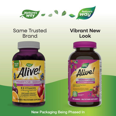 Nature'S Way Alive! Women S 50+ Daily Gummy Multivitamins, Supports Multiple Body Systems*, Supports Healthy Heart, Brain & Bones,* B-Vitamins, Mixed Berry Flavored, 150 Gummies (Packaging May Vary)