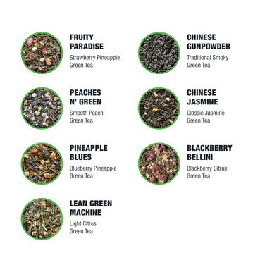 Tiesta Tea - 7 Green Teas Dry Flight Sampler Medium Caffeine Hot & Iced Tea Premium Loose Leaf Tea Sample with Green Tea Blends - 7 Resealable Sample Pouches