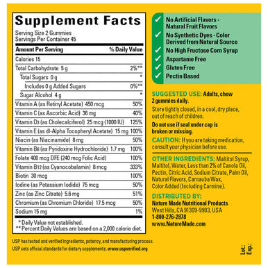 Nature Made Zero Sugar Multivitamin Gummies Daily Nutritional Support Vitamin Supplements 90 Sugar Free Gummies 45 Day Supply