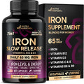 Iron Supplement For Women - Iron 65Mg (Ferrous Sulfate 325Mg) - Stomach Friendly Slow Release Iron High Absorption - Vitamins C, D3, B6, B12 & Folate - Iron Level & Energy Support - 60 Capsules