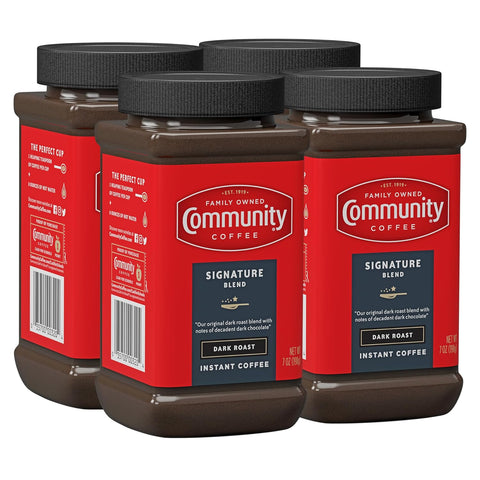 Community Coffee Breakfast Blend Instant Coffee, Medium Roast, 7 oz Jar (Pack of 4)