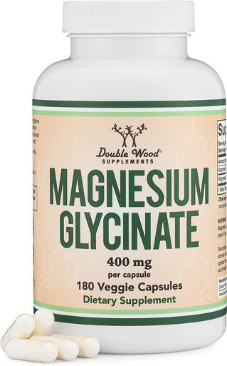 Magnesium Glycinate 400mg 180 Capsules Vegan Safe Manufactured and Third Party Tested in The USA Gluten NonGMO High Absorption Magnesium by Double Wood Supplements