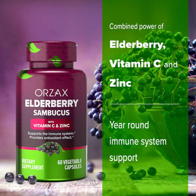 Orzax Elderberry Capsules - Immune Support Supplement With Elderberry Vitamin C And Zinc - Antioxidants Supplement For Women And Men (60 Vegetable Capsules)