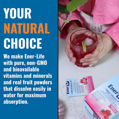 Ener-D Raspberry Multivitamin Drink Powder - Sugar Vitamin D3 - Immune & Energy Support - For Men & Women - Zinc, Vitamin B & C, Electrolytes - Vegan, Non-Gmo Real Fruit Juice - 24 Servings