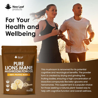 Lions Mane Mushroom Powder - Lions Mane Supplement High Strength 3000Mg Mushroom Powder - 100% Fruiting Body Lion'S Mane - 60 Servings Lions Mane Powder - Made In The Uk By Leaf