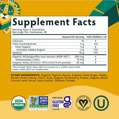 TRIBE ORGANICS Ashwagandha KSM-66 Gummies for Kids & Teens 60 Gummies