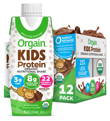 Orgain Organic Kids Protein Nutritional Shake Chocolate 8g of Protein 22 Vitamins Minerals Fruits Vegetables Gluten Soy NonGMO 8.25 Fl Oz Pack of 12