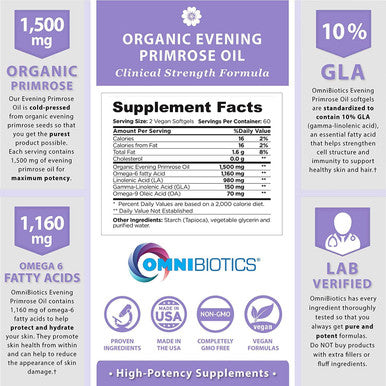 Organic Evening Primrose Oil | Clinical Strength 1,500 mg | 10% GLA | Cold-Pressed, Non-GMO | Hormone Balance for Women | Menopause and PMS Relief | 120 Vegan softgel Capsules
