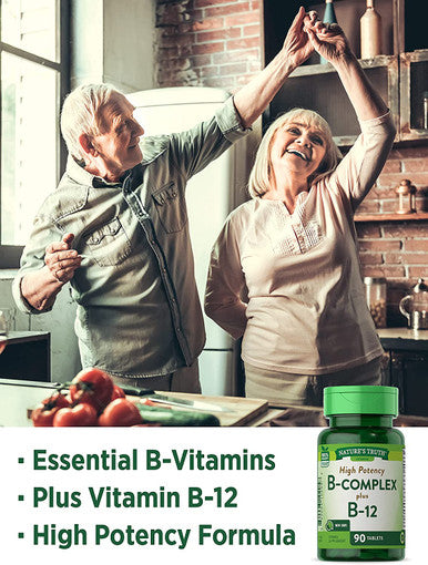 Vitamin B Complex | Plus B12 | 90 Tablets | Vegetarian, Non-GMO & Gluten | by Nature's Truth