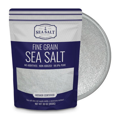 Sea Salt Superstore Fine Grain Sea Salt Table Salt Replacement Fine Sea Salt for Baking Pure Non-Iodized Baja Salt Mineral Rich Cooking Salt Fine Salt 30 oz Bag