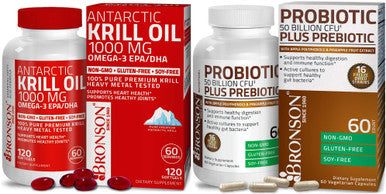 Bronson Probiotic 50 Billion Cfu + Prebiotic With Apple Polyphenols & Pineapple Fruit Extrac Antarctic Krill Oil 1000 Mg With Omega-3S Epa Dha