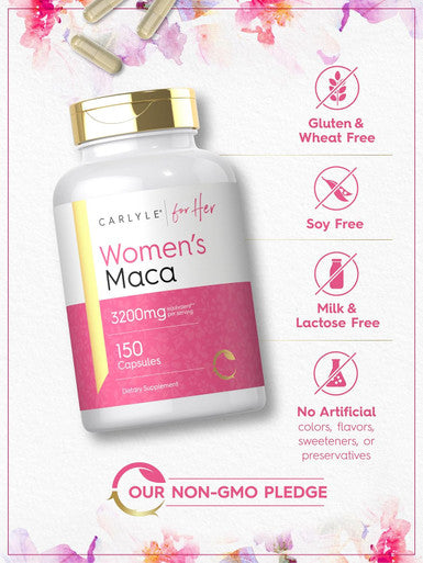 Carlyle Maca Root Capsules for Women 3200mg | 150 Count | Non-GMO Gluten Supplement | for Her