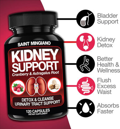 Saint Mingiano Kidney Support Cleanse Detox & Repair -120 Capsules - Cranberry & Astragalus Root Pills For Women And Men | High Strength Liver Cleanse Detox Supporting Urinary Tract Health & Bladder Health