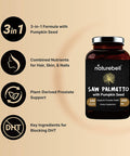 Naturebell Saw Palmetto Complex Saw Palmetto Powder Extract with Pumpkin Seed 1000mg 180 Capsules 3 in 1 Formula Prostate and Hair Growth Supplement Decrease Frequent Urination for Men Women