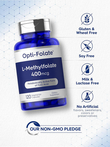 Carlyle L Methylfolate 400mcg | 120 Capsules | Vegetarian | Non-GMO Gluten | Optimized and Activated Methyl Folate | by Opti-Folate