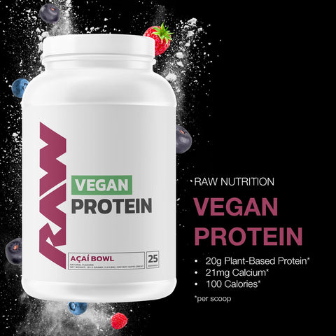 Raw Vegan Protein Powder Acai Bowl - 20G Of Plant-Based Protein Powder & Fortified With Vitamins For Muscle Growth & Recovery - Low-Fat Low Carb Naturally Flavored & Sweetened 25 Servings
