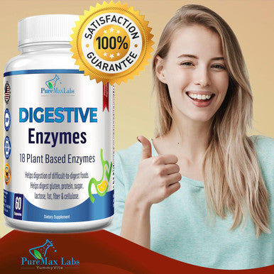 YUMMYVITE Digestive Enzymes - 18 Plant-Based Enzymes - Helps Digestion Of Difficult-To-Digest Foods Including Lactose, Gluten, Beans, Broccoli, Meat, Fat & Sugar - Stops Bloating, Gas & Reflux - 60 Capsules