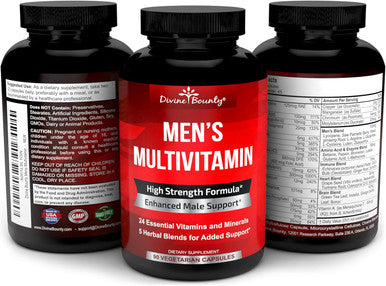 Divine Bounty Mens Multivitamin Ã¢â‚¬â€œ Daily Multivitamin For Men With Vitamin A C D E K B Complex, Calcium, Magnesium, Selenium, Zinc Plus Heart, Brain, Immune, And Men'S Multivitamins Ã¢â‚¬â€œ 90 Vegetarian Capsules